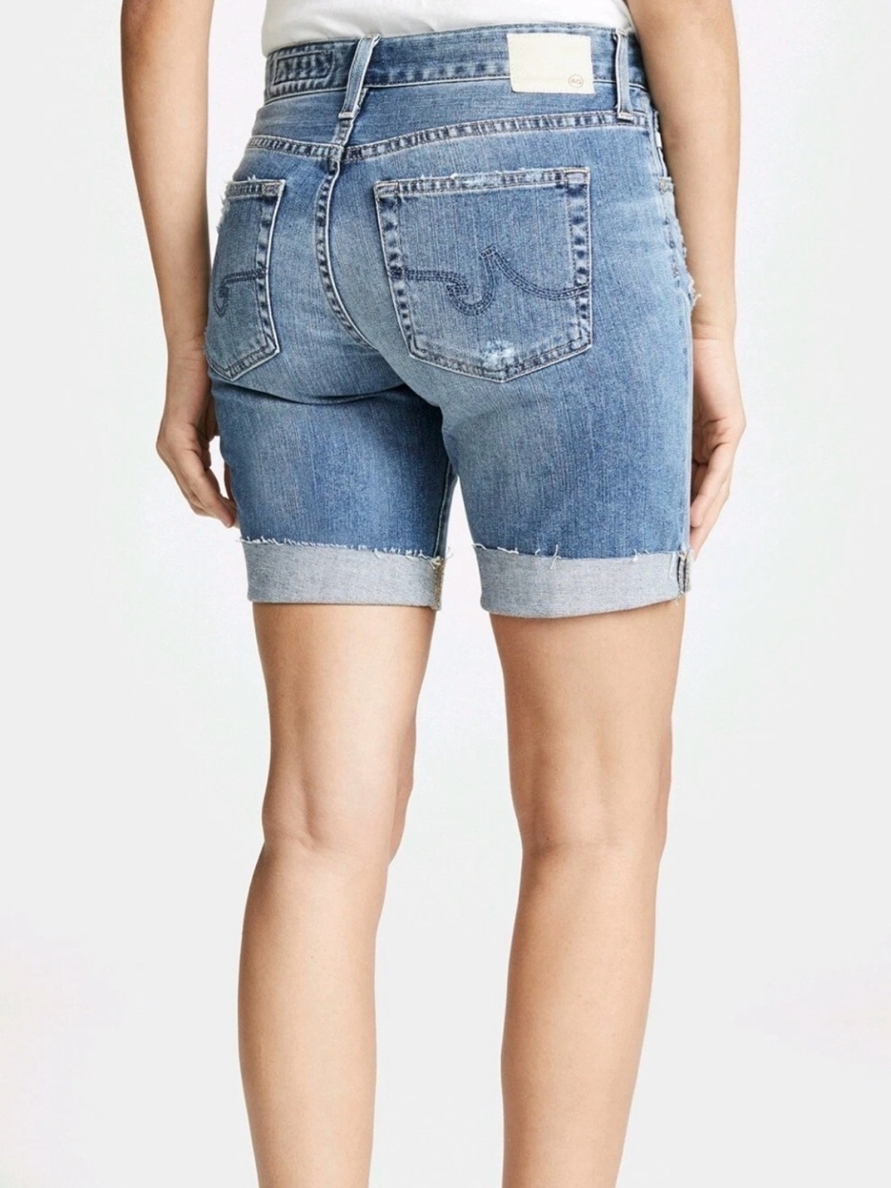AG Adriano Goldschmied Nikki Short Light Blue Distressed Rolled Cuff Jean Shorts - Picture 2 of 14